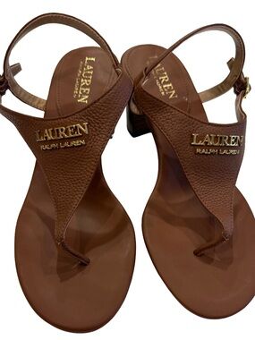 Lauren Ralph Lauren Women’s Westcott Block Heel Leather Sandals Brown Sz 6 NEW